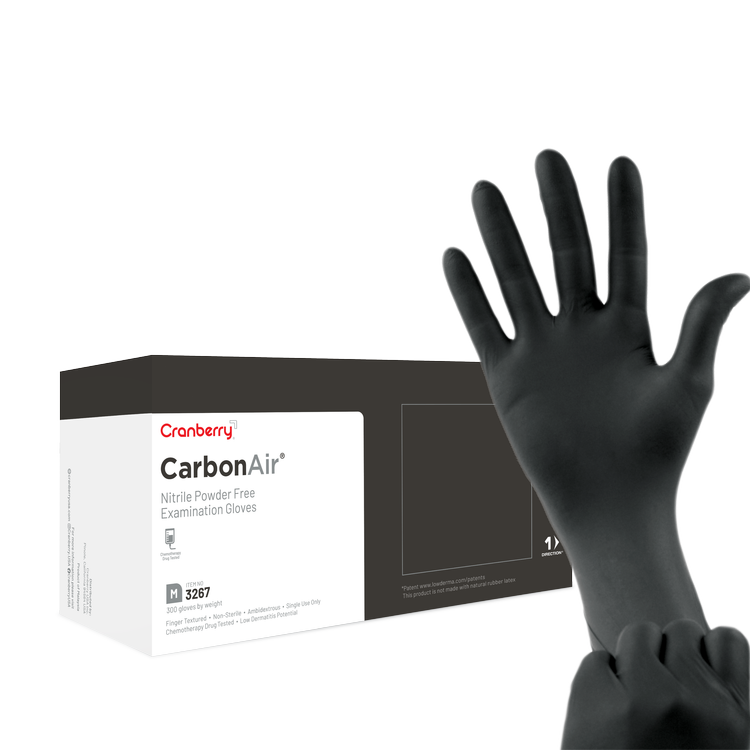 Carbon Air Nitrile Exam Gloves Powder Free, Black 300/Box (Cranbery)