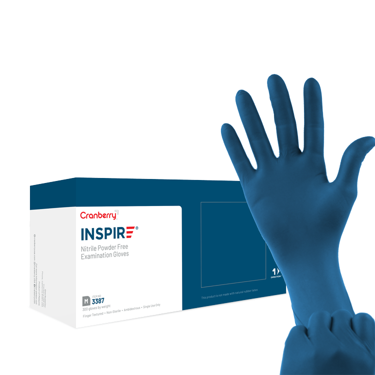 INSPIRE Nitrile Exam Gloves, Powder Free, Aegean Blue (Cranberry)