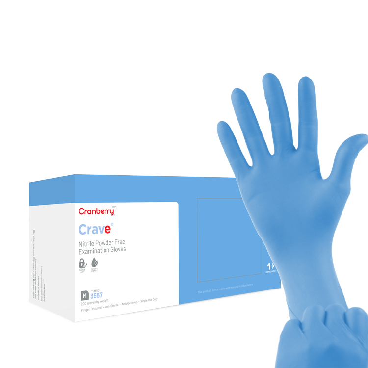 Crave Nitrile Powder-Free Exam Gloves, Light Blue 200/Pkg (Cranberry)