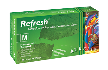 Aurelia Refresh MINT Latex Exam Gloves Powder Free 100/box